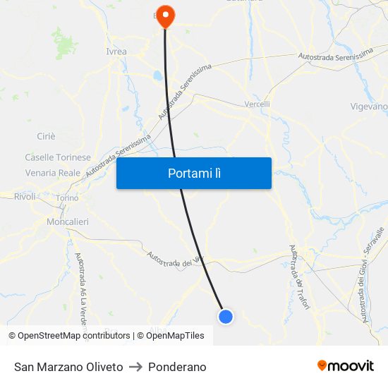 San Marzano Oliveto to Ponderano map