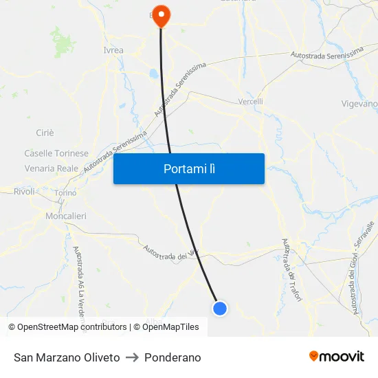 San Marzano Oliveto to Ponderano map