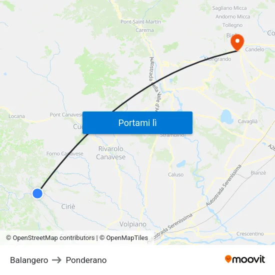 Balangero to Ponderano map