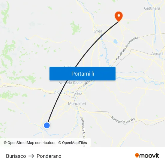 Buriasco to Ponderano map