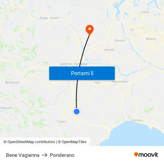 Bene Vagienna to Ponderano map