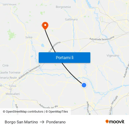 Borgo San Martino to Ponderano map