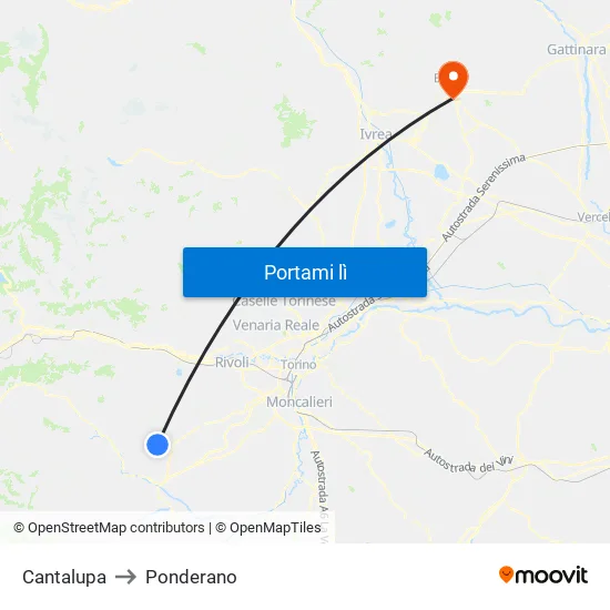 Cantalupa to Ponderano map