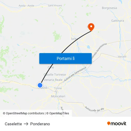 Caselette to Ponderano map