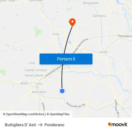 Buttigliera D' Asti to Ponderano map