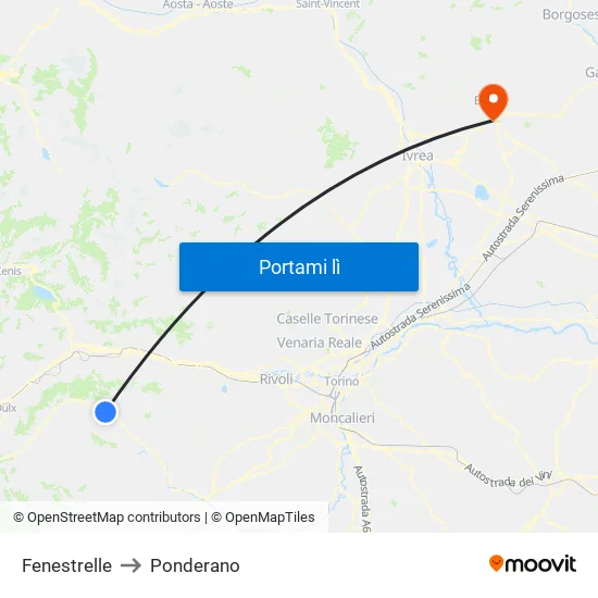 Fenestrelle to Ponderano map
