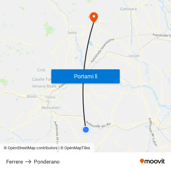 Ferrere to Ponderano map