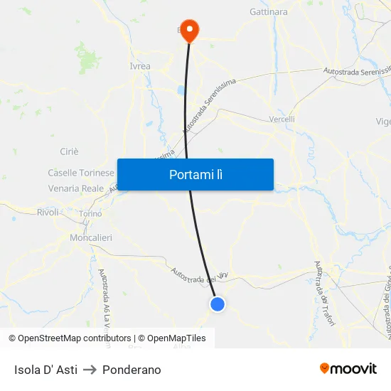 Isola D' Asti to Ponderano map