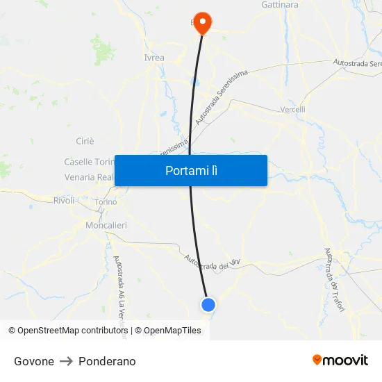 Govone to Ponderano map