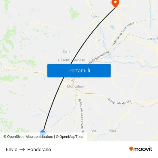Envie to Ponderano map