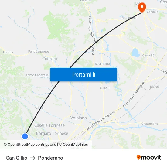 San Gillio to Ponderano map