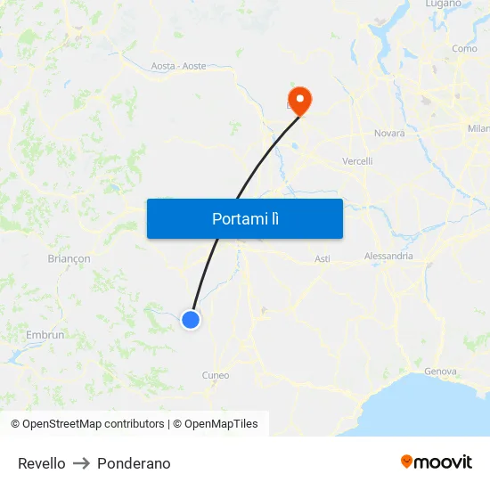 Revello to Ponderano map