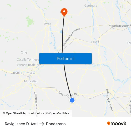 Revigliasco D' Asti to Ponderano map