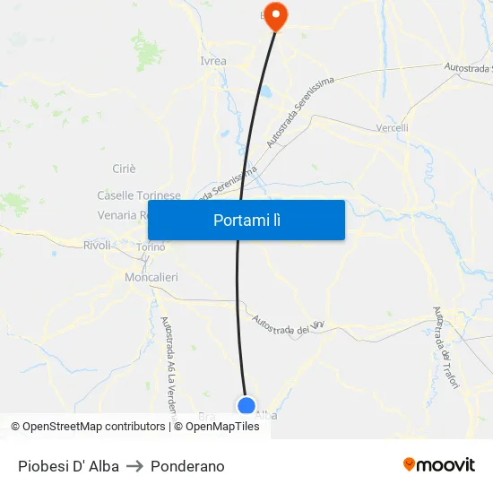 Piobesi D' Alba to Ponderano map