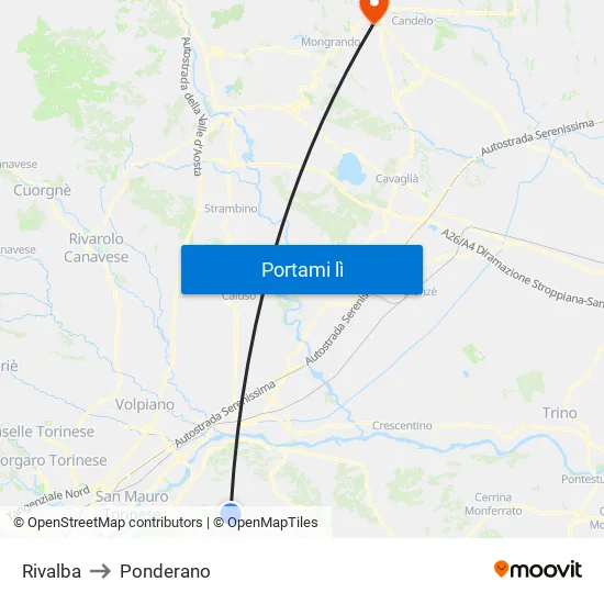 Rivalba to Ponderano map