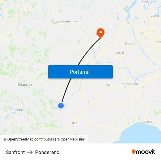 Sanfront to Ponderano map