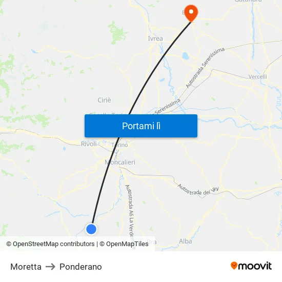 Moretta to Ponderano map