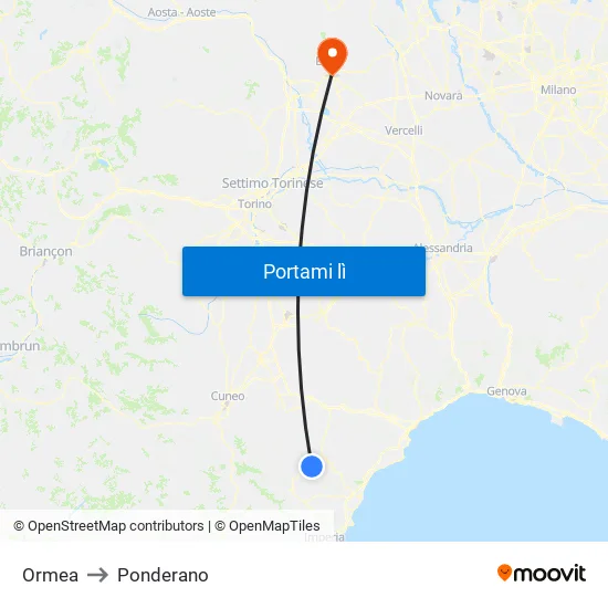 Ormea to Ponderano map