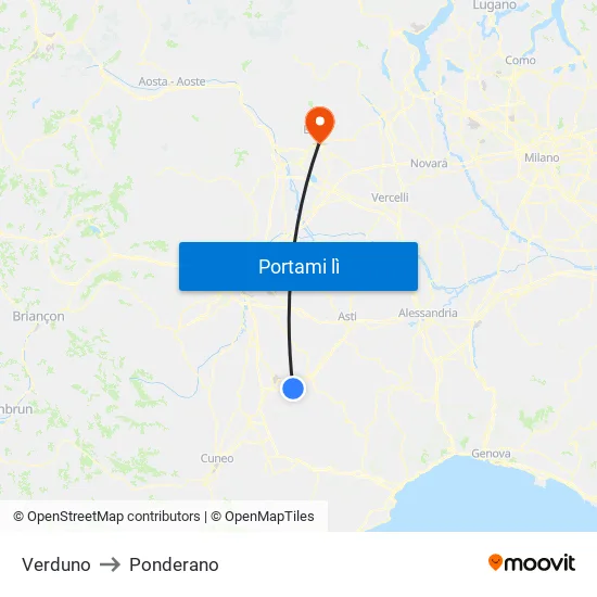 Verduno to Ponderano map