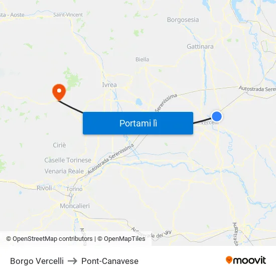 Borgo Vercelli to Pont-Canavese map