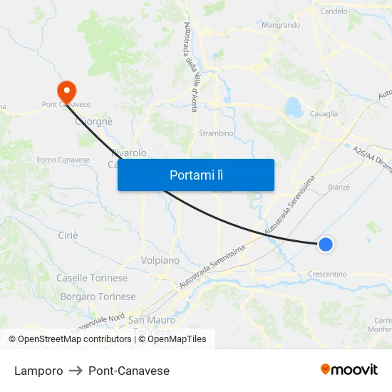 Lamporo to Pont-Canavese map
