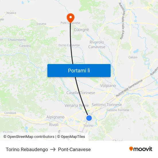 Torino Rebaudengo to Pont-Canavese map