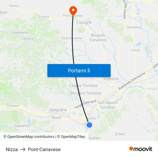 Nizza to Pont-Canavese map