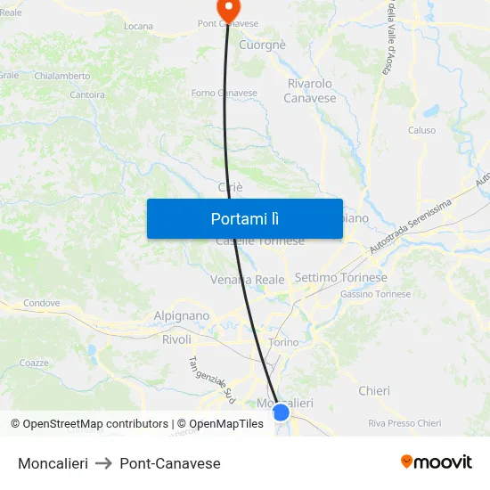 Moncalieri to Pont-Canavese map