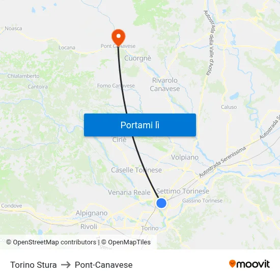 Torino Stura to Pont-Canavese map