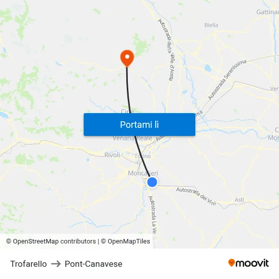 Trofarello to Pont-Canavese map