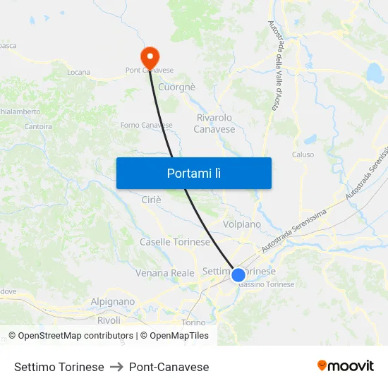 Settimo Torinese to Pont-Canavese map