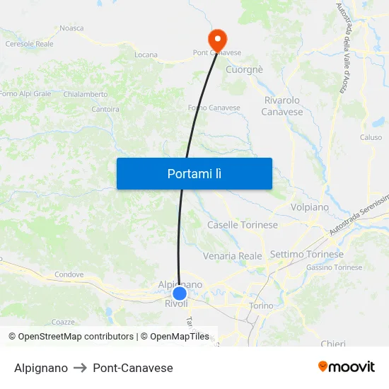 Alpignano to Pont-Canavese map