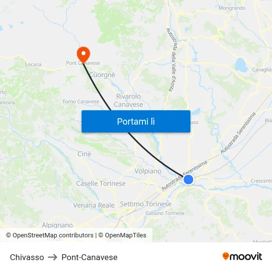 Chivasso to Pont-Canavese map