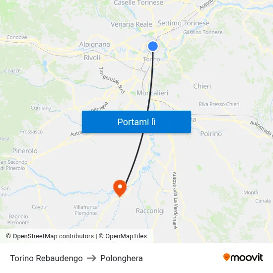 Torino Rebaudengo to Polonghera map