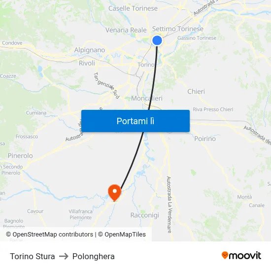 Torino Stura to Polonghera map