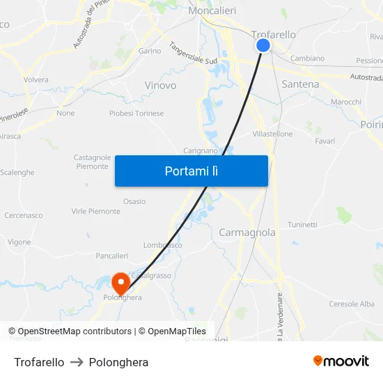 Trofarello to Polonghera map