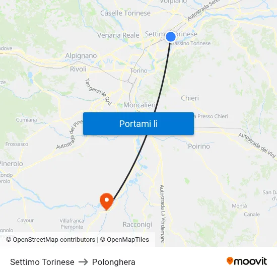 Settimo Torinese to Polonghera map