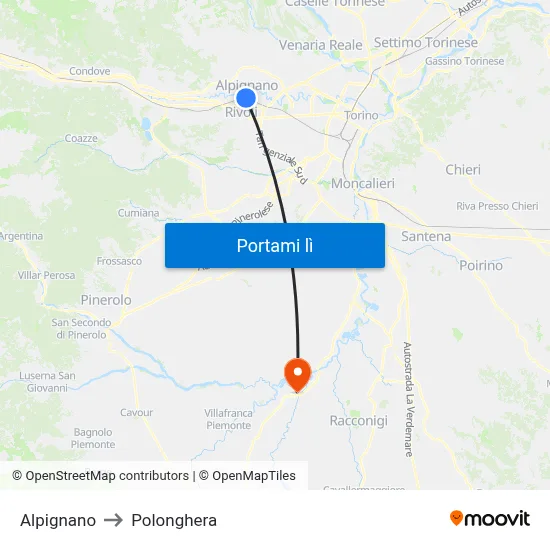 Alpignano to Polonghera map