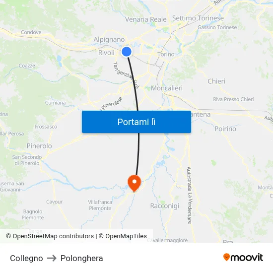 Collegno to Polonghera map