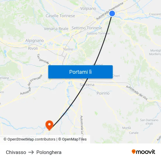 Chivasso to Polonghera map