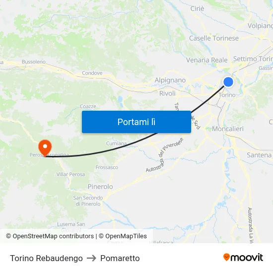 Torino Rebaudengo to Pomaretto map