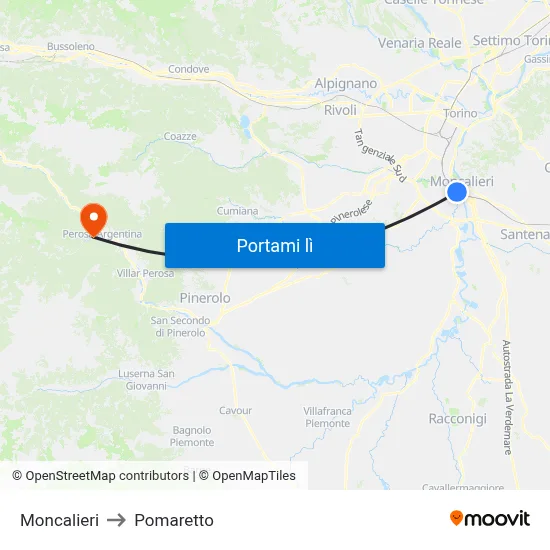 Moncalieri to Pomaretto map