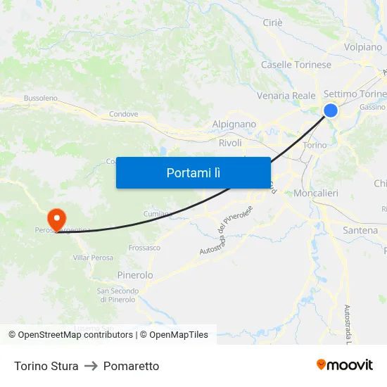 Torino Stura to Pomaretto map