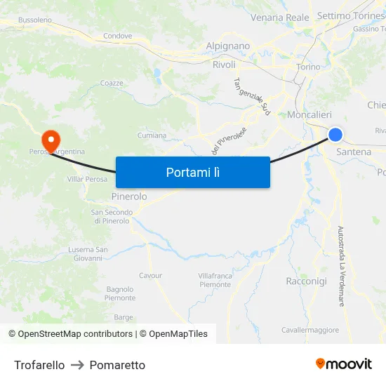 Trofarello to Pomaretto map