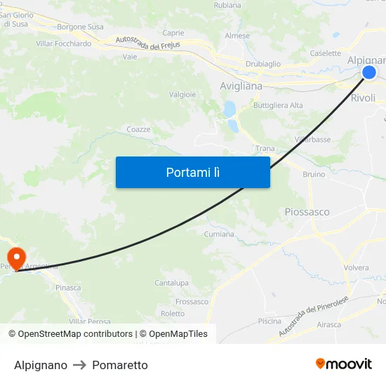 Alpignano to Pomaretto map