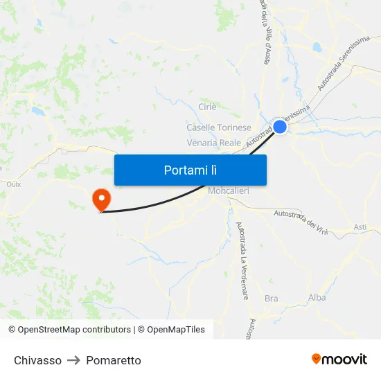 Chivasso to Pomaretto map