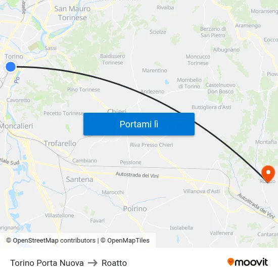 Torino Porta Nuova to Roatto map