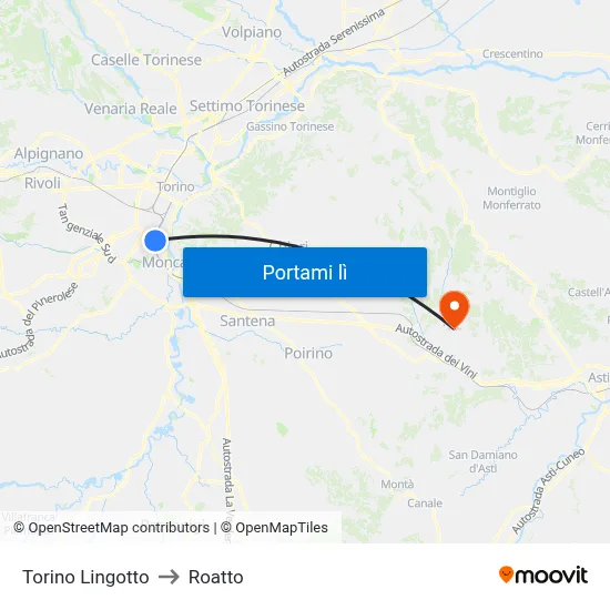 Torino Lingotto to Roatto map