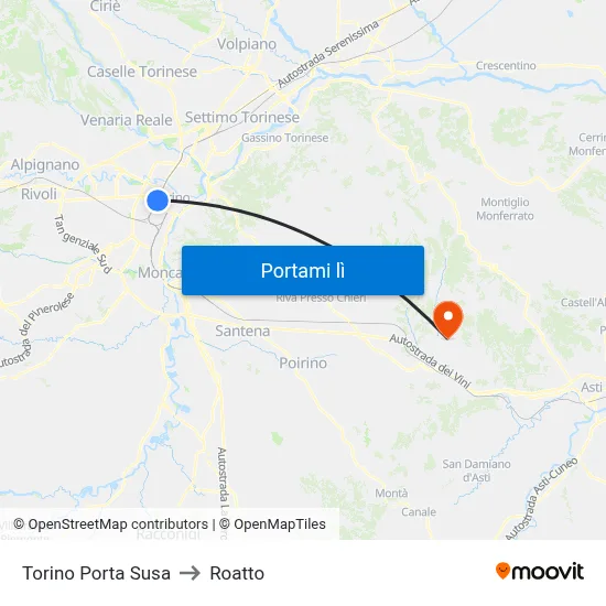 Torino Porta Susa to Roatto map