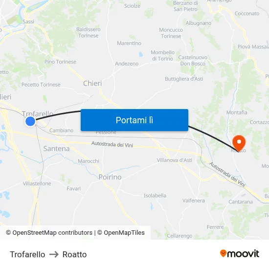Trofarello to Roatto map